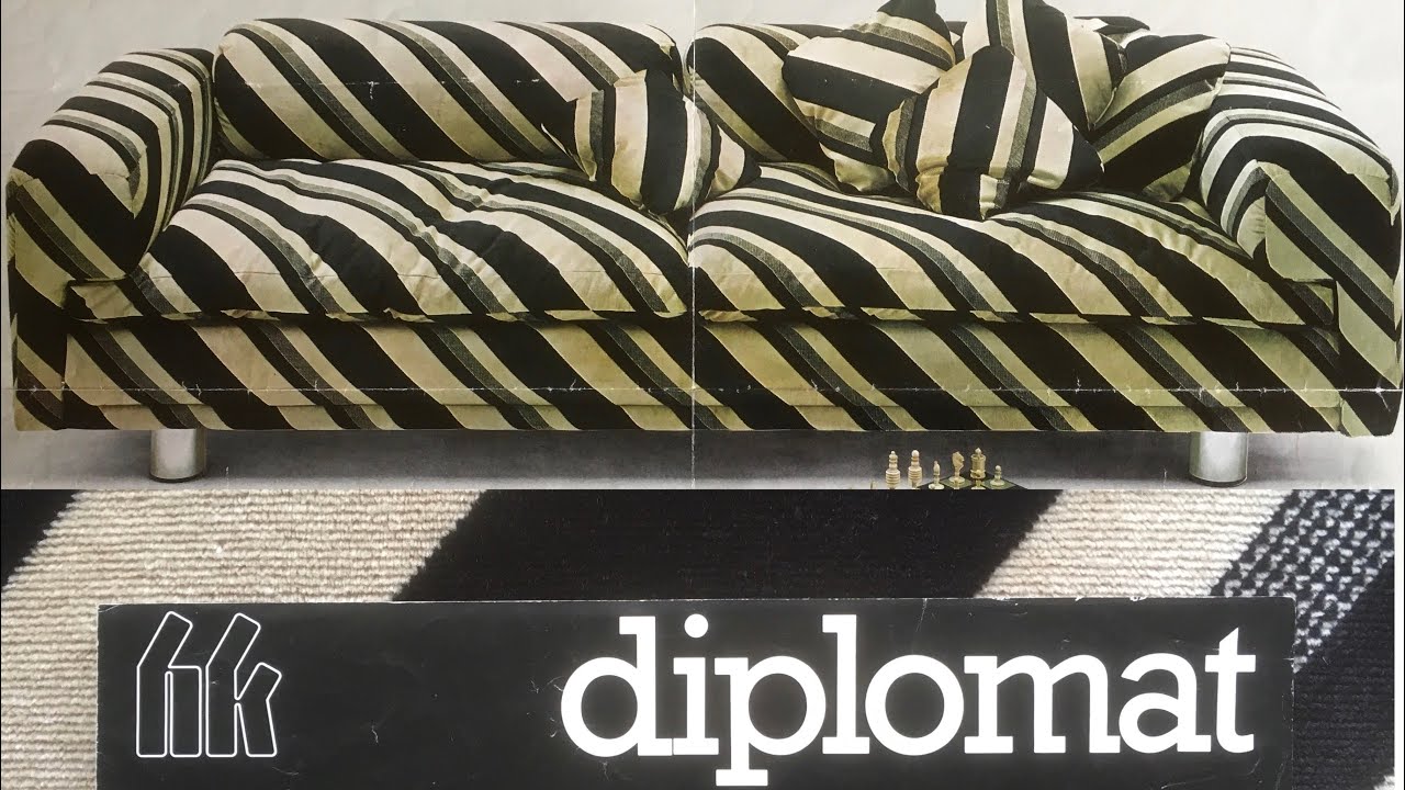 1970 HK Howard Keith Diplomat Sofa + Diplomat Chair in Sereno stripe fabric