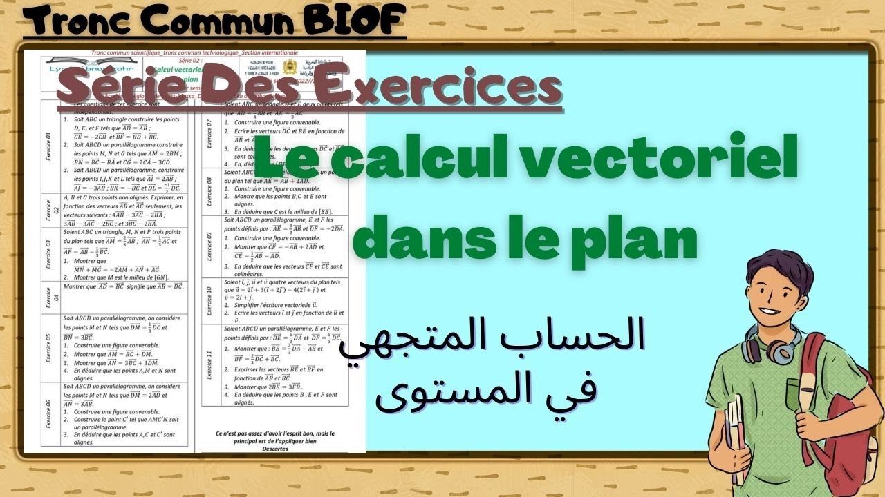 Tronc commun science : Exercices Corrigés le calcul vectoriel dans le plan