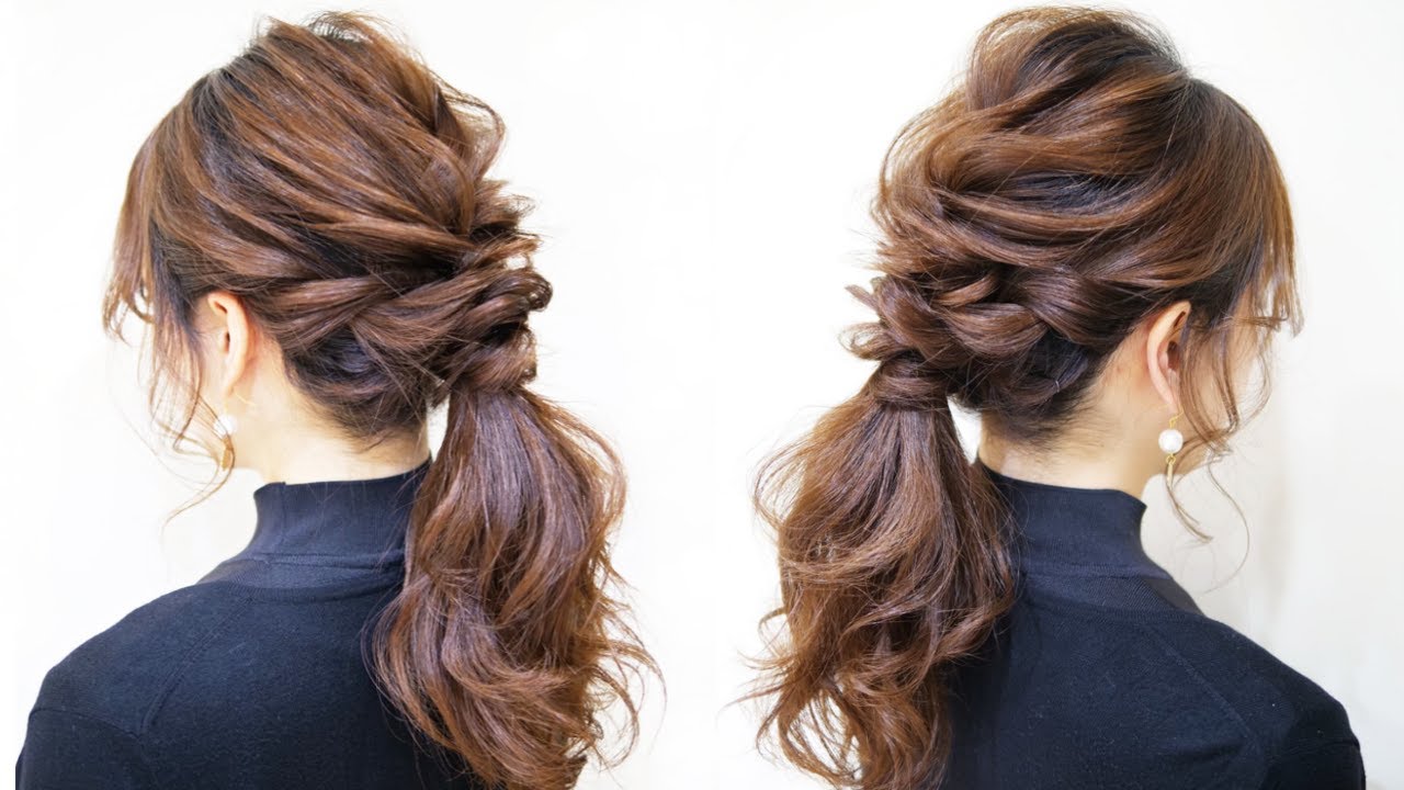 ☆かわいいローポニーのヘアアレンジ！三つ編み１本とロープ編み２本でOK！Cute rope pony hair arrangement . EASY Updo Hairstyle