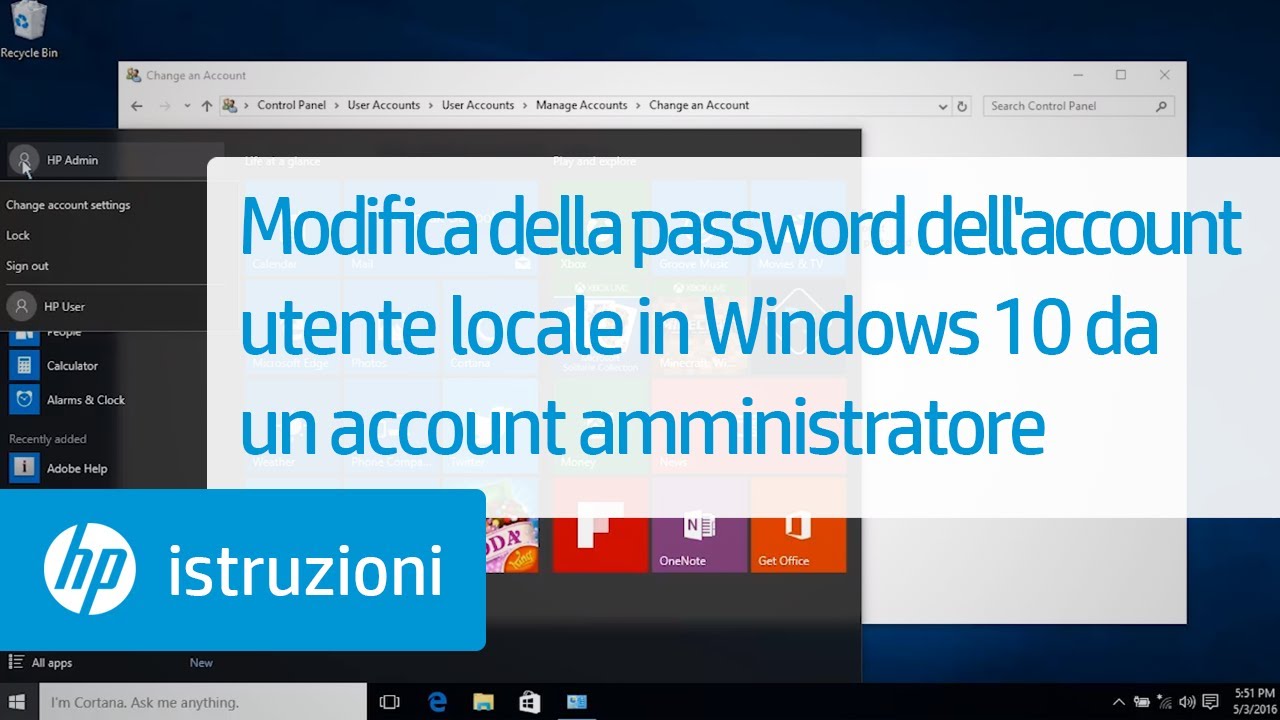 Modifica della password dell'account utente locale in Windows 10 da un account amministratore