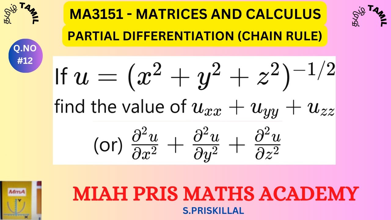 If u=(x^2 + y^2 + z^2)^-1/2, find the value of uxx + uyy + uzz or ∂^2u/∂x^2 + ∂^2u/∂y^2 + ∂^2u/∂z^2