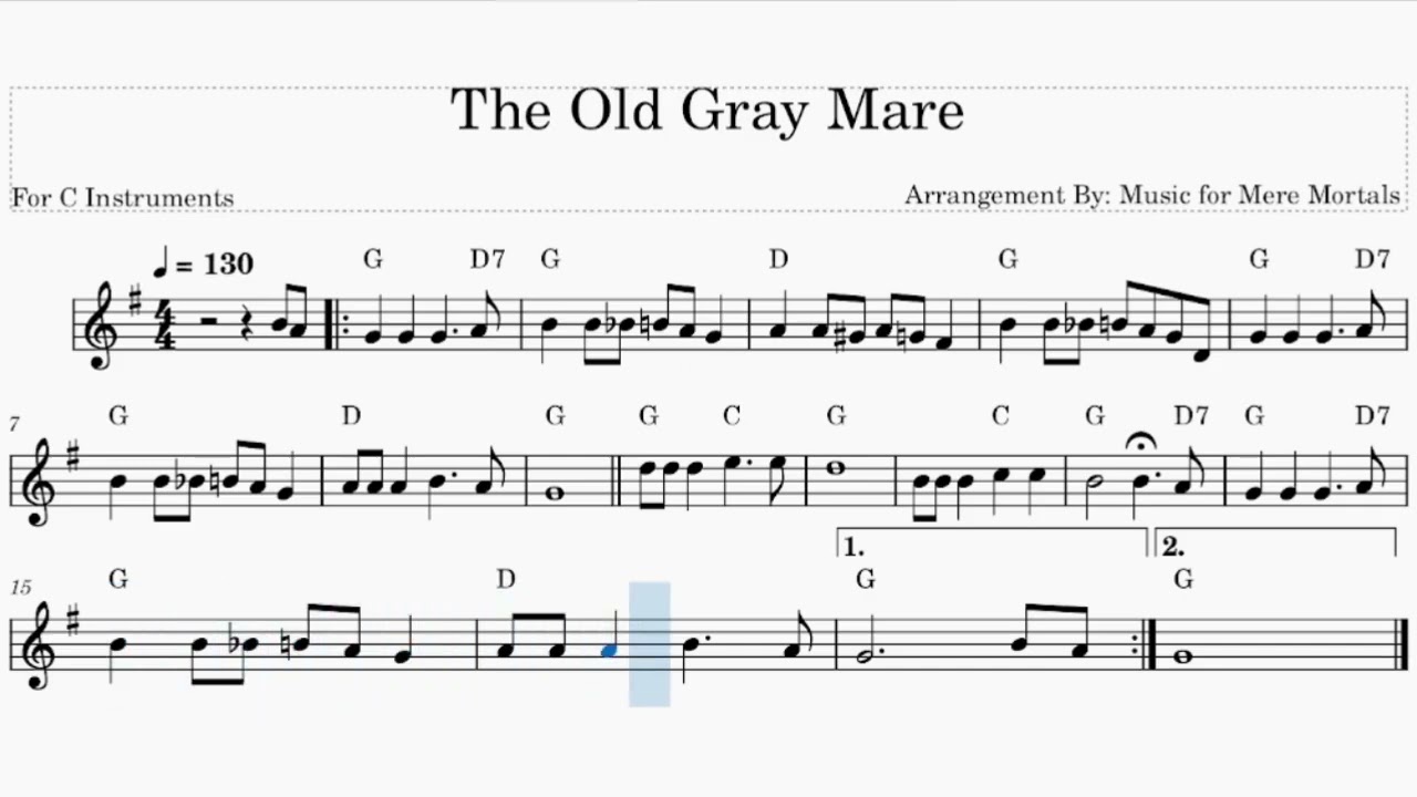The Old Grey Mare - Beginner - Play Along for C Instruments