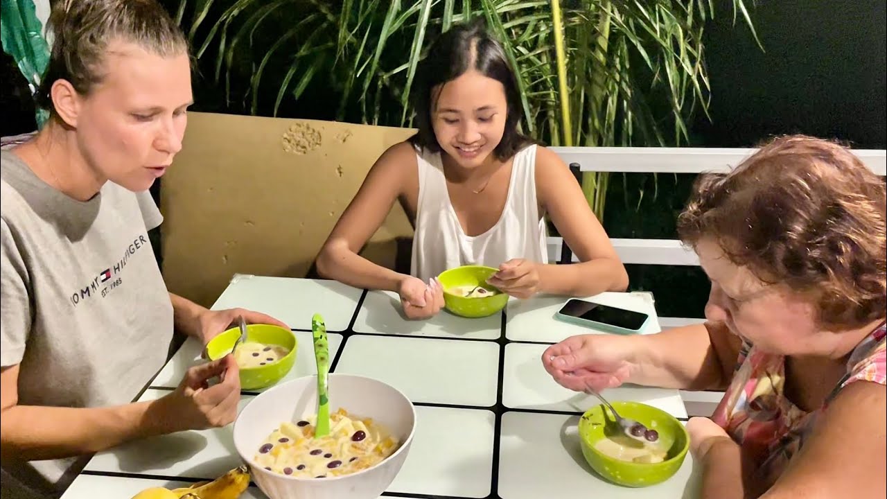 DONNA COOKING FILIPINO FRUIT SALAD FOR US! First time swimming together on the beach!