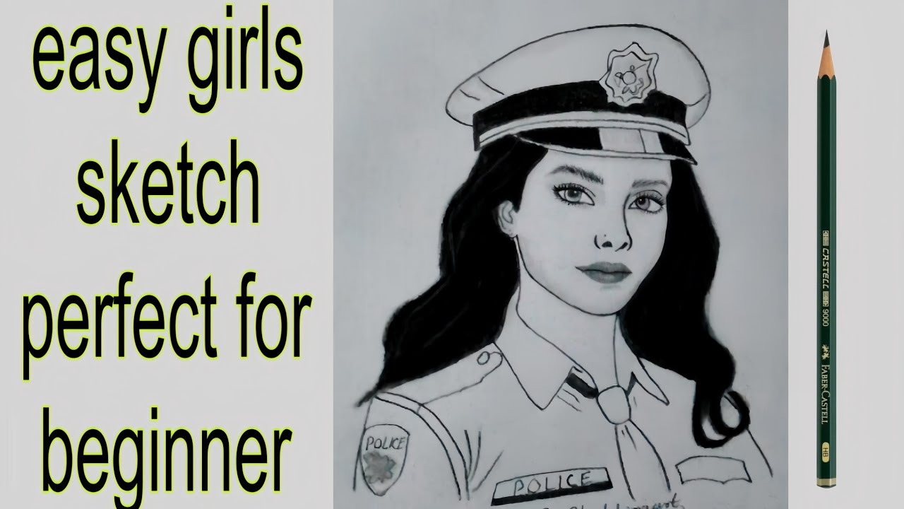 Beautiful Police Girl Pencil Sketch | Realistic Female Police Drawing