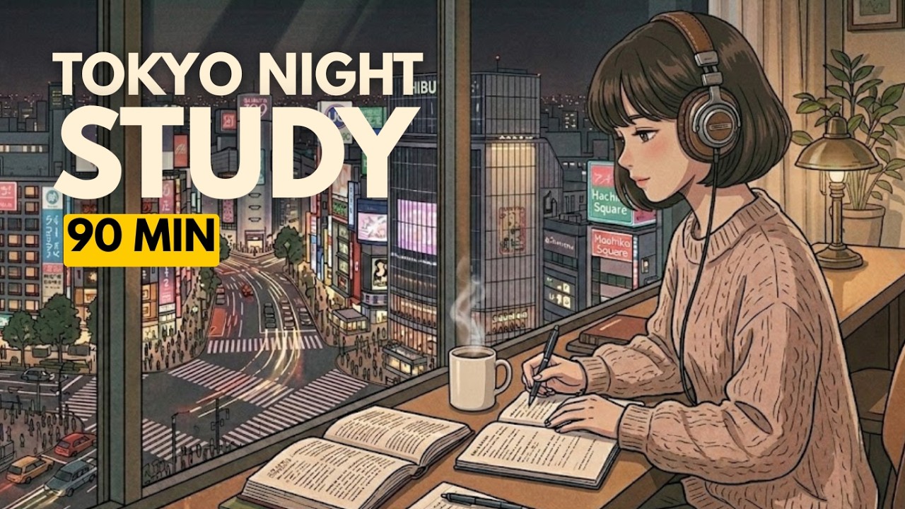Tokyo Night Study Lofi 🌙 90 Min Deep Focus Beats| 東京の夜勉強用LoFi 90分集中