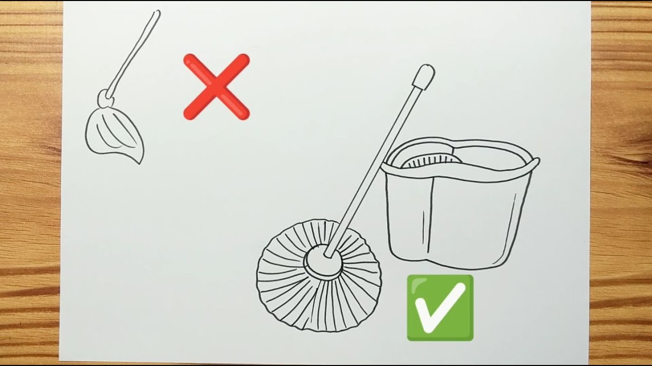 How to draw A MOP AND BUCKET Easy