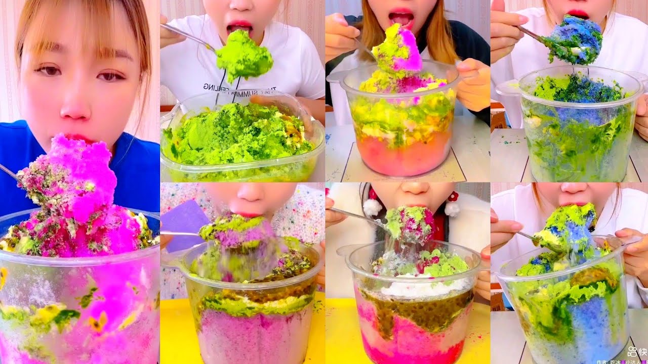 ( BITES ONLY ) ASMR QIAN EATING EXTREME SHAVED SPOONFUL AND CRUNCHY ICE WITH MATCHA 