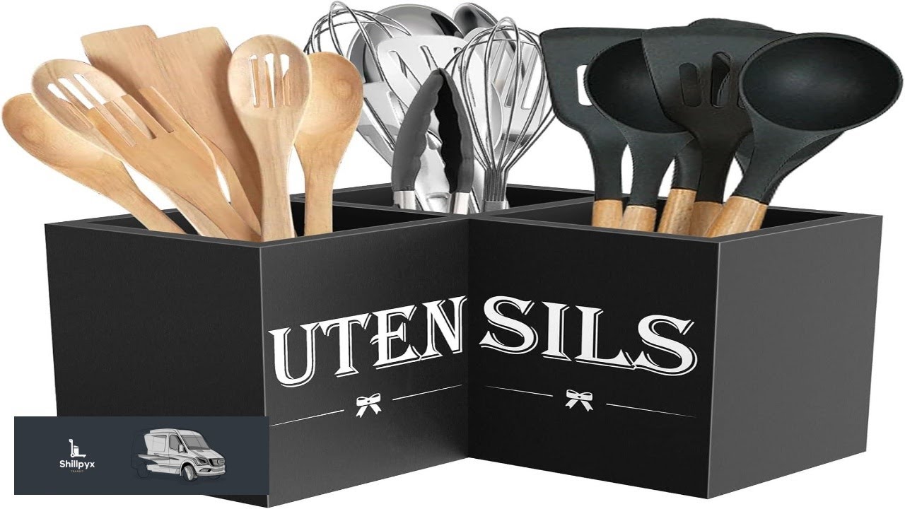 Suli Extra Large Kitchen Utensils Holder with 3 Compartments Corner Utensil Caddy