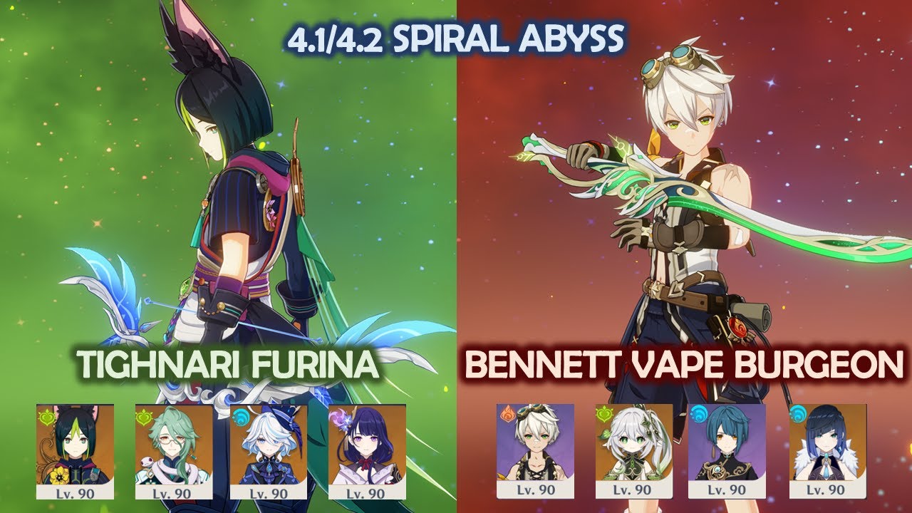 Tighnari Furina Quickbloom & Bennett Vape Burgeon - 4.1 4.2 - Spiral Abyss - Genshin Impact