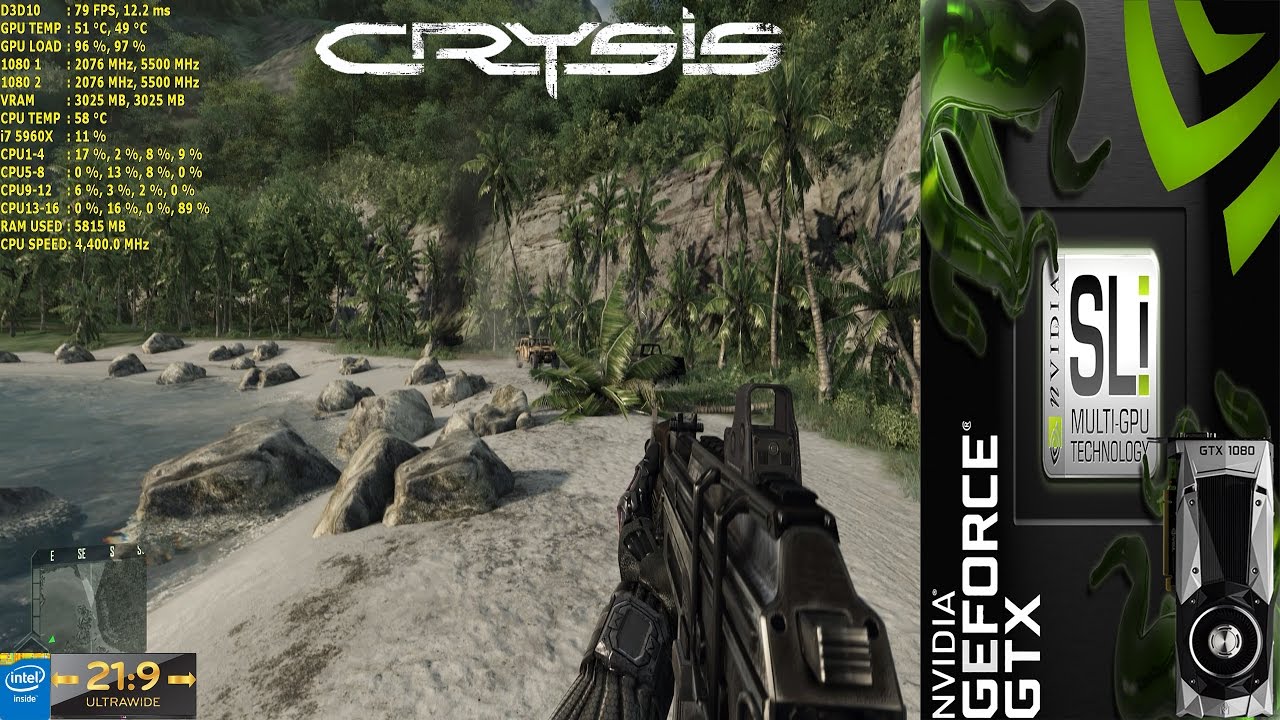 Crysis Maximum Settings 3440x1440 | GTX 1080 SLI | i7 5960X 4.4Ghz
