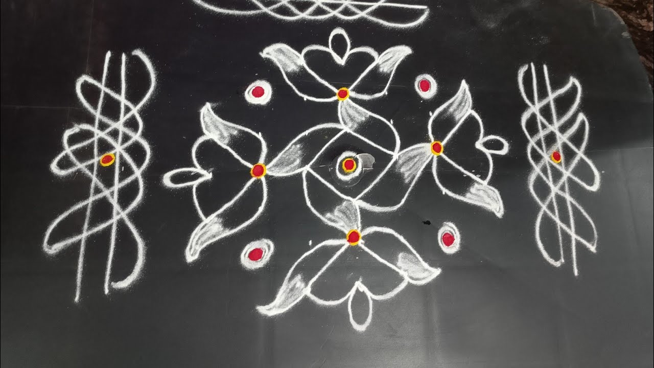 Simple rangoli easy bigginers rangoli 5+3+3 dots dheepam kolam rangoli 