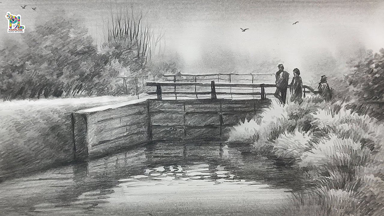 How to draw Lake in Park Scenery Art