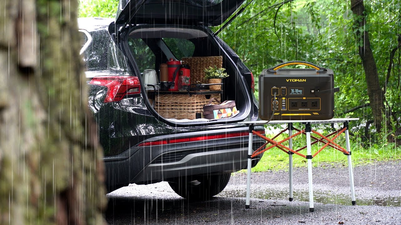 Easy NO BUILD SUV Camper Set-up & Tour | Car CAMPING in RAIN | VTOMAN Jump 1800