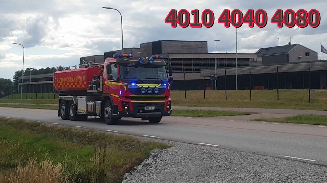 ST. Alingsås Räddningstjänsten [4010 4040 4080] brandbil i utryckning, Fire Truck response.