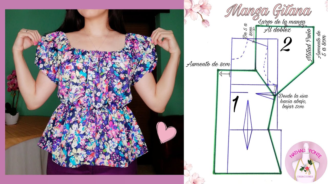 🌸#34 BLUSA LINDA PARA DAMA CON ELASTICO Y MANGA GITANA/ PATRÓN Y CONFECCIÓN MUY FACIL