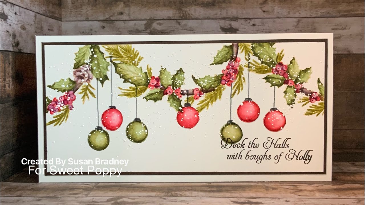 Sweet Poppy Holly wreath stamp watercoloured for a no like look video #58