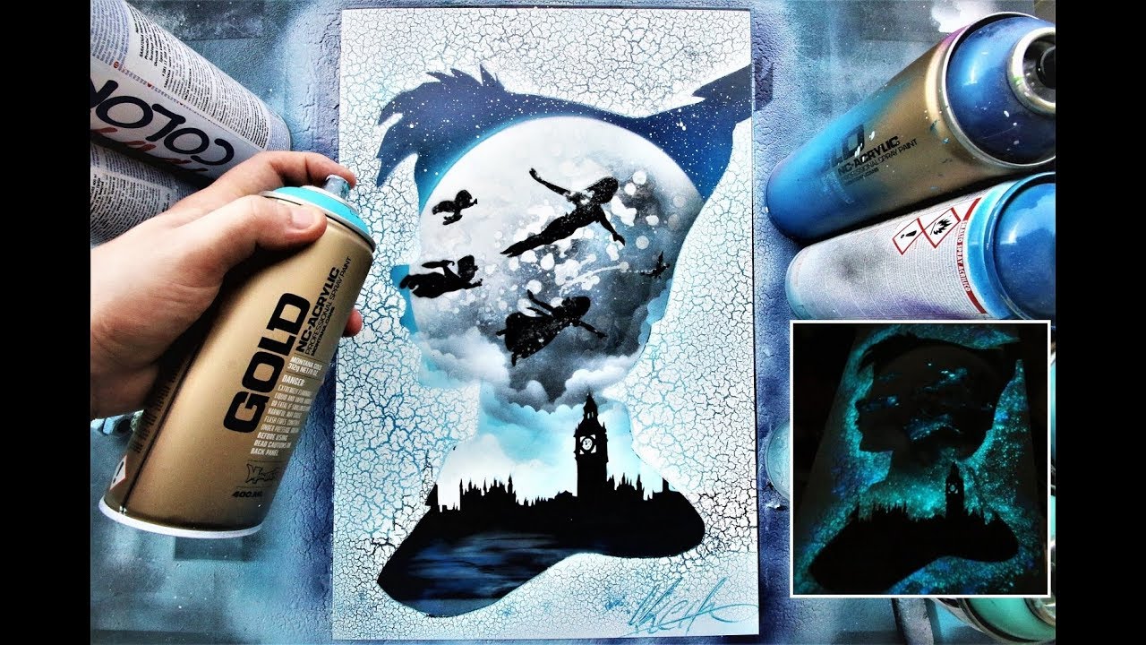 Peter Pan GLOW IN DARK - SPARAY PAINT ART - by Skech