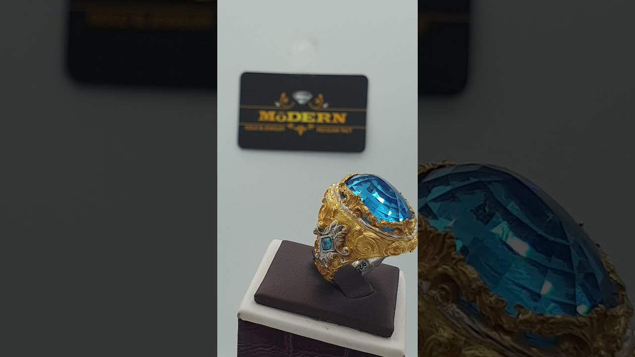18 krt gold plated turkey silver ring .925 with blue zircon specail silver ring big size