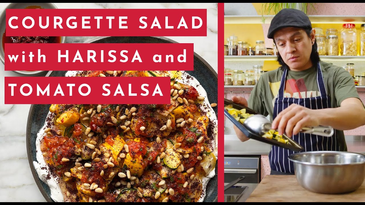 Courgettes salad with harissa and tomato salsa | Ottolenghi 20