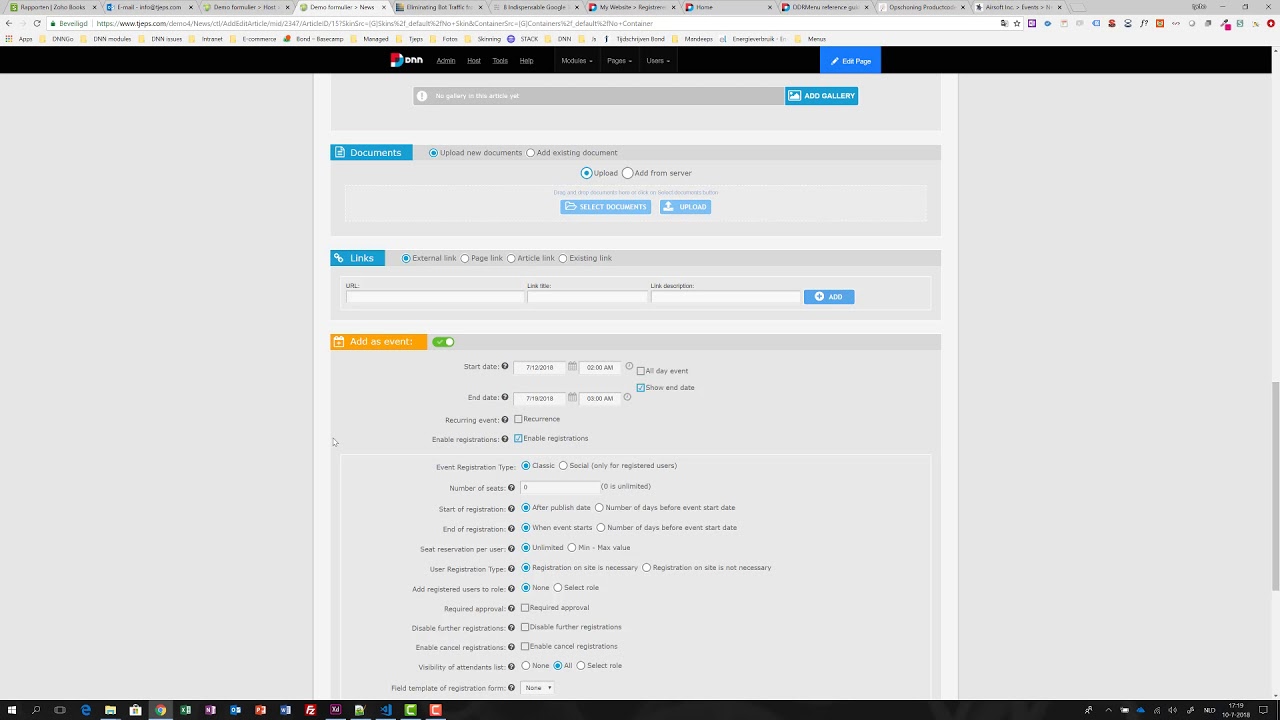 Aanmaken event EasyDNNNews
