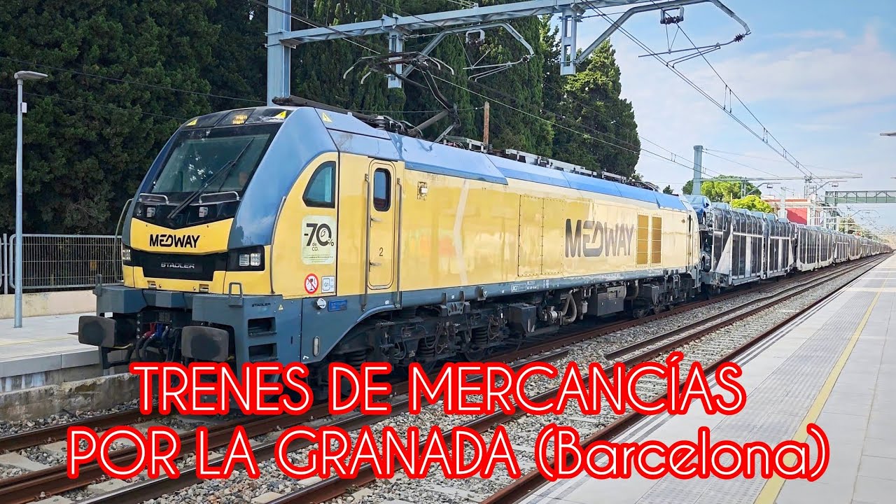 Trenes de mercancías variados por la estación de La Granada (Barcelona).
