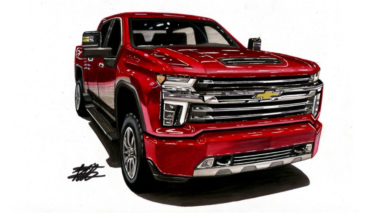 Realistic Car Drawing - 2020 Chevrolet Silverado 2500HD - Time Lapse   Drawing Ideas