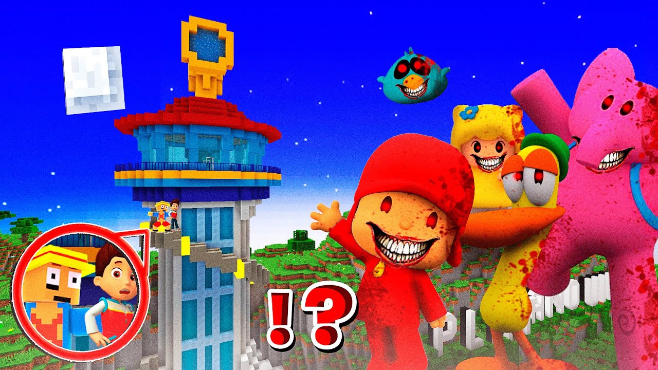 POCOYO Y SUS AMIGOS GIGANTES DESTRUYEN LA TORRE DE LA PAW PATROL EN MINECRAFT 😱