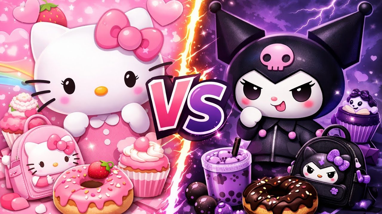 Choose Your Side! Hello Kitty vs Kuromi #cutechallenge #lisalena #hellokitty #kuromi 
