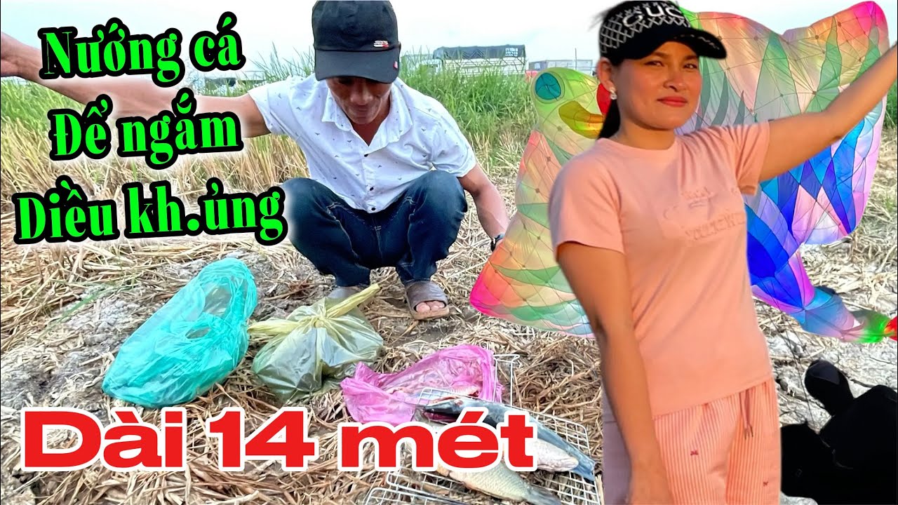 Núi leo dừa và và em gái nướng cá tại làng diều để ngắm con diều siêu to khổng lồ.