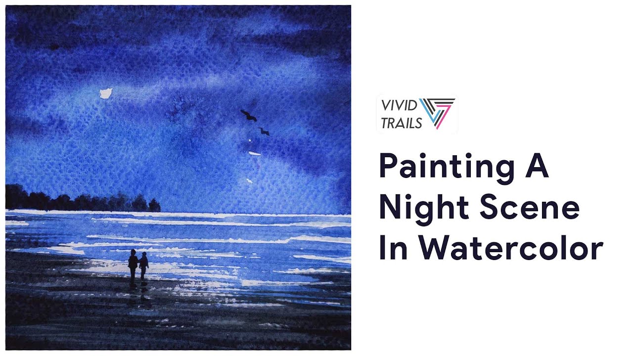 How to Paint A NIGHT SCENE IN WATERCOLOR (Watercolor Night Seascape) #watercolortutorial