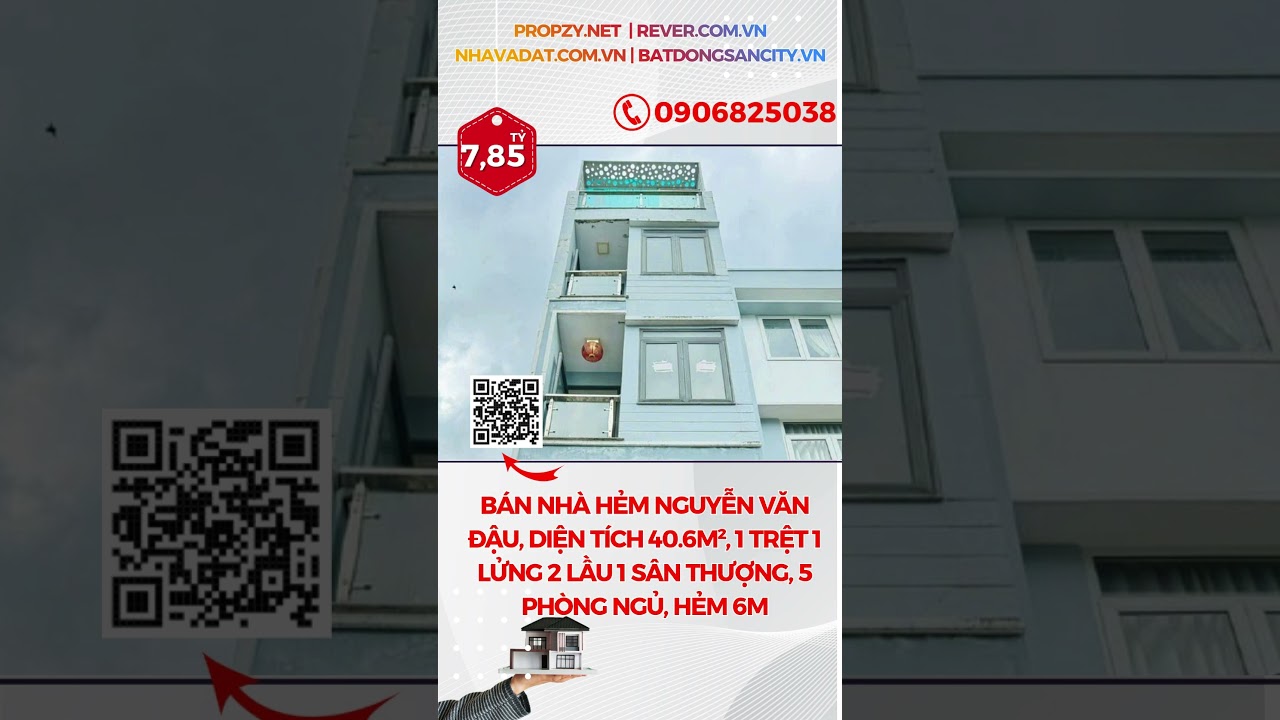 🏡 Nh&agrave; đẹp Nguyễn Văn Đậu &ndash; 1 trệt 1 lửng 2 lầu 1 s&acirc;n thượng, 5PN, hẻm 6m, gi&aacute; 7.85 tỷ