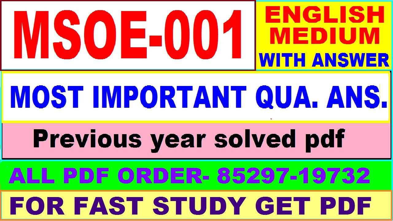 msoe 001 important questions with ans / msoe 1 previous year question paper in english/ ma sociology