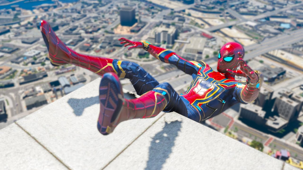 IRON SPIDERMAN CRAZY JUMPS/FALLS #4 (GTA 5 Spider-Man Ragdoll Fails)