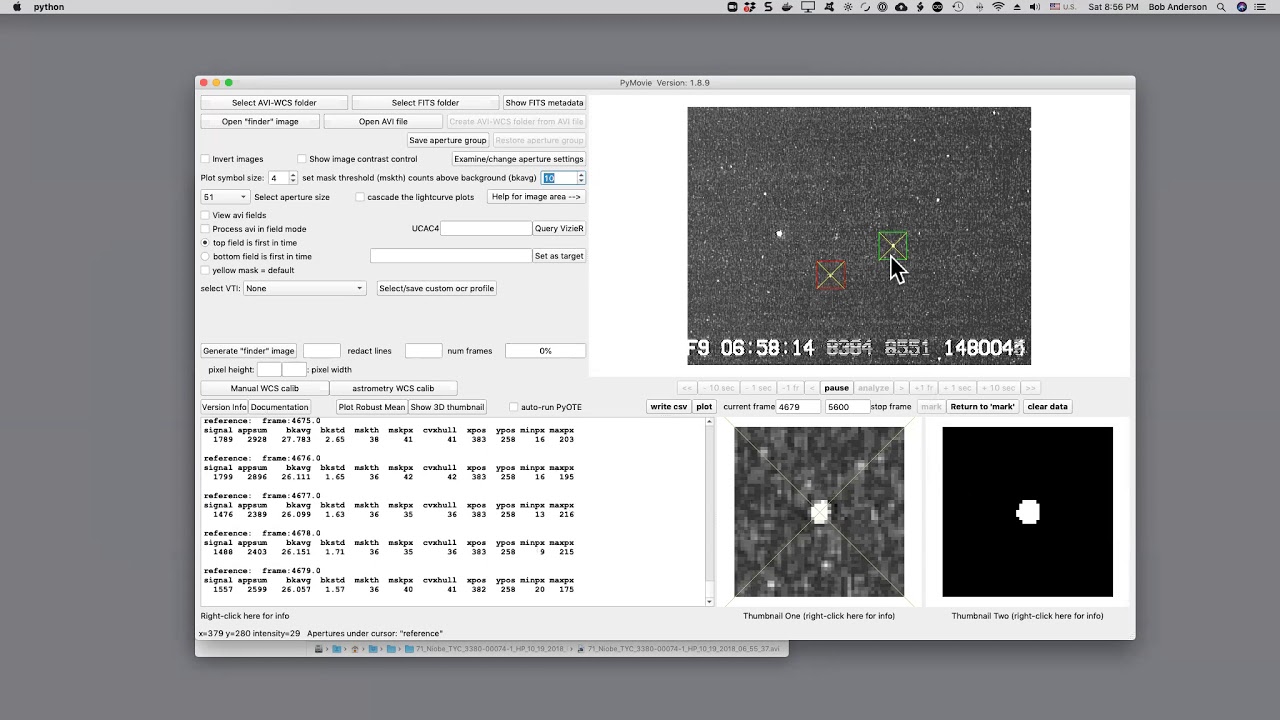 PyMovie tutorial 2:   Basic lightcurve extraction