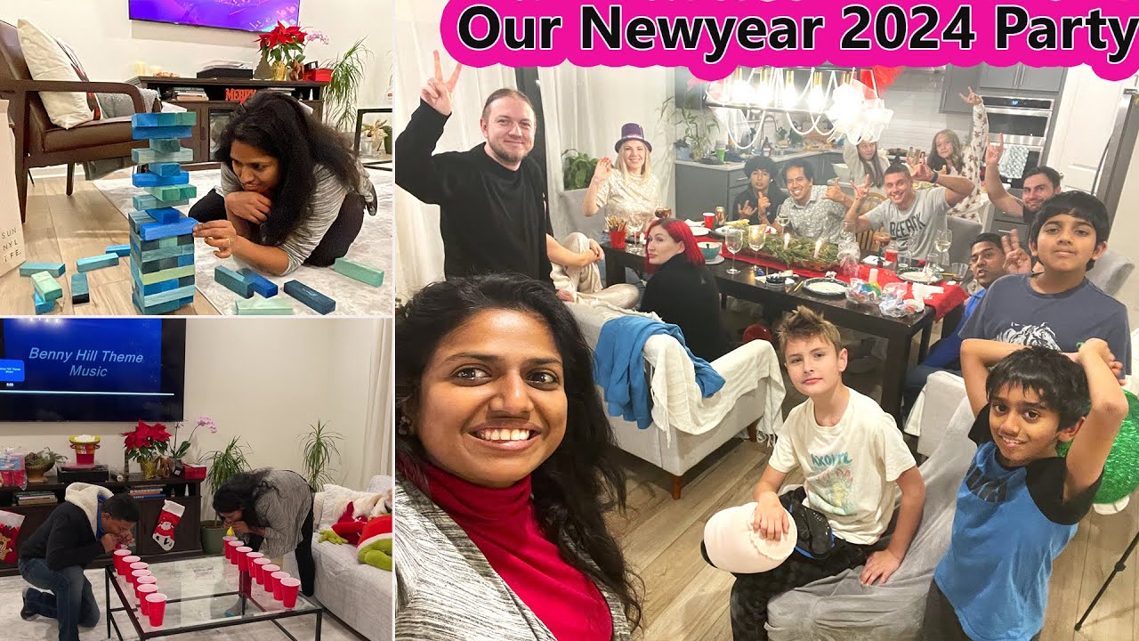 அமெரிக்காவில் எங்கள் 2024 New Year🎆🎉Celebration with our Friends~ PARTY FOOD GAMES ~Family Traveler