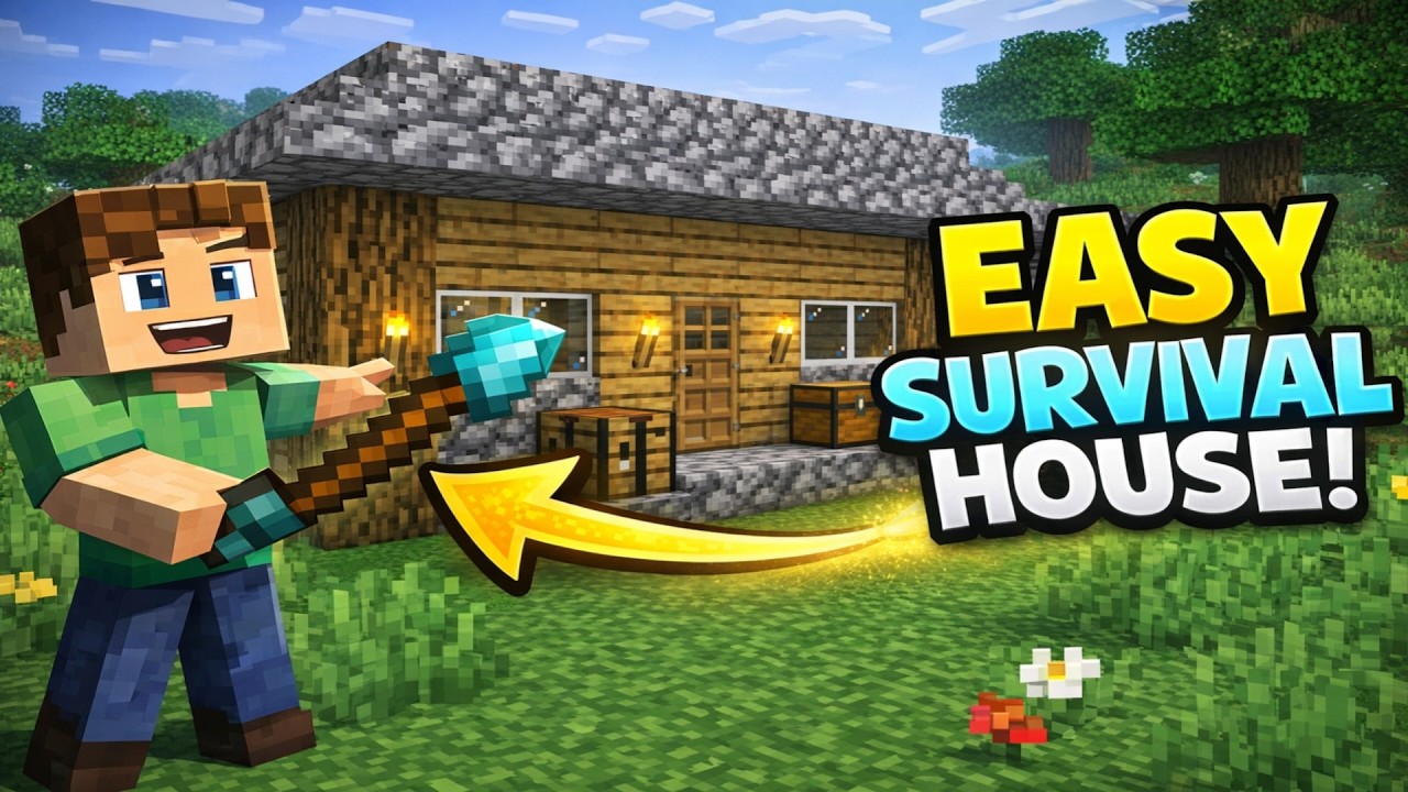 How To Build An Easy Survival House In Minecraft (Perfect Day 1 Base)