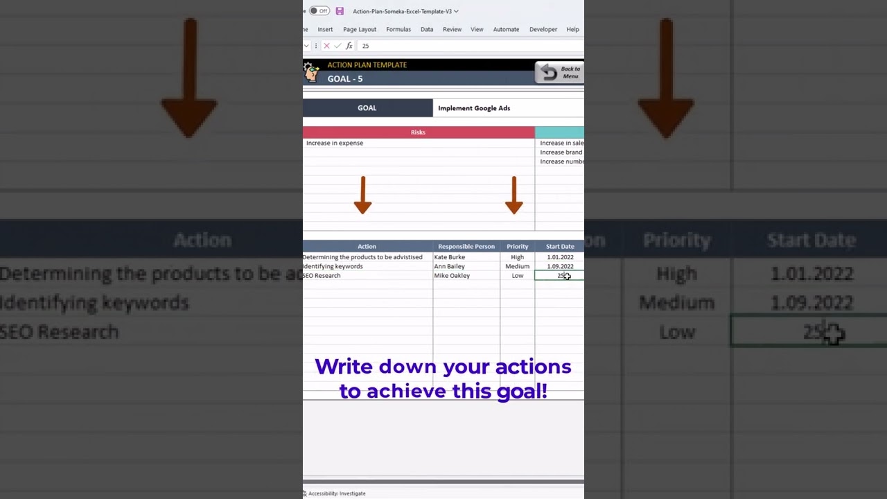 Action Plan in Excel in 60 Seconds | Project Management Tool #shorts
