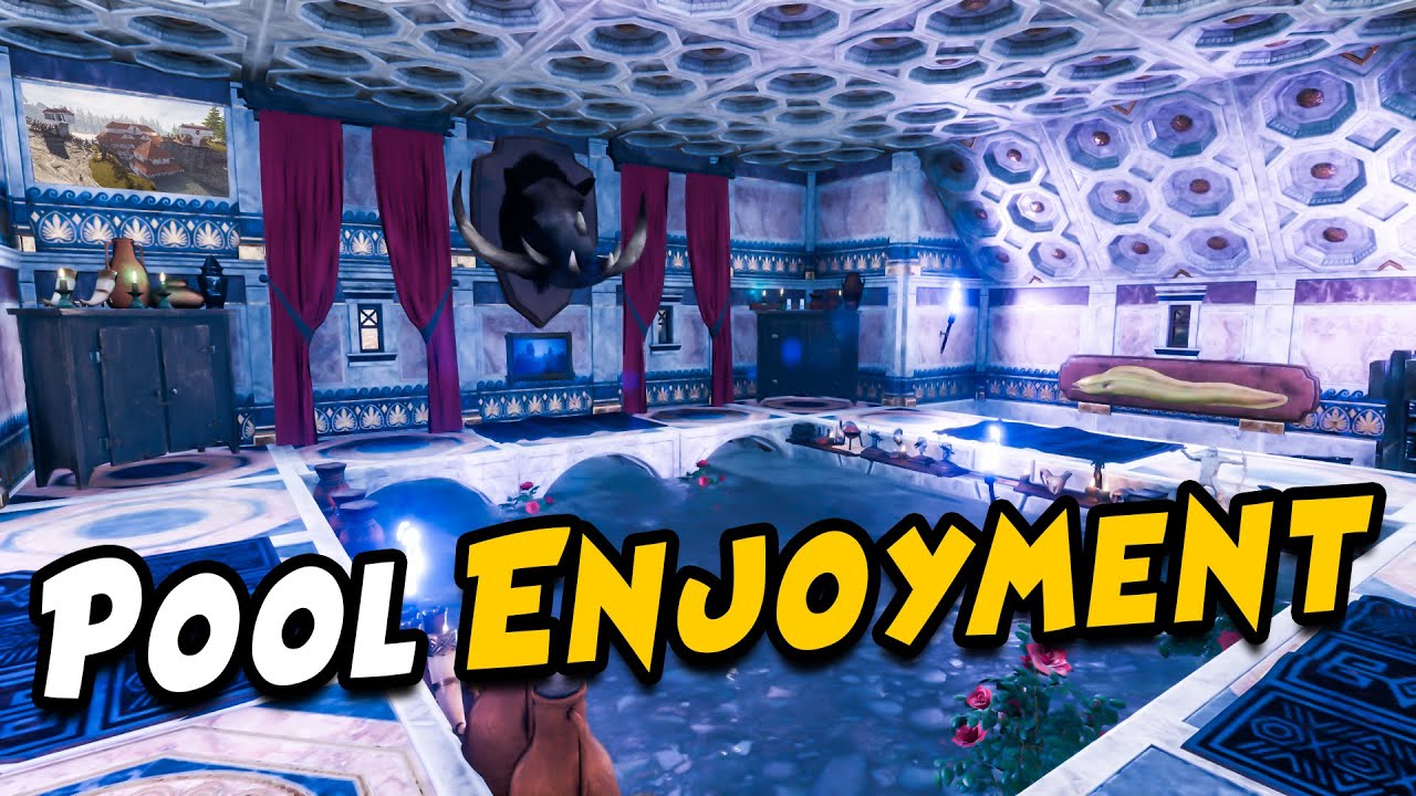 Mansion with Pool Over the Waterfall | CONAN EXILES