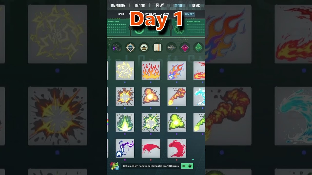 Day1 of Opening Elemental Craft Stickers(Armoury Pass) Until I Get My Hands on a RED One