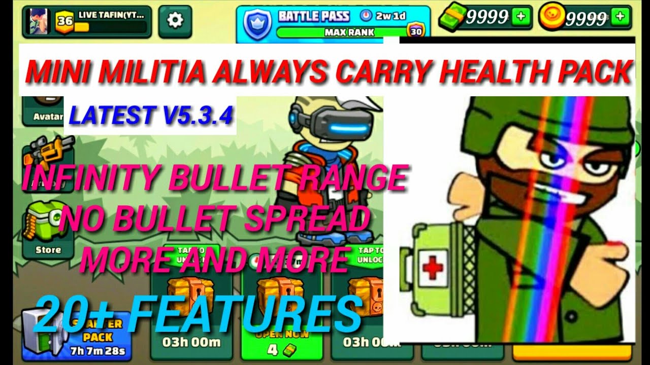 MINI MILITIA LATEST V5.3.4 ALWAYS CARRY HEALTH PACK|20+ FEATURES|