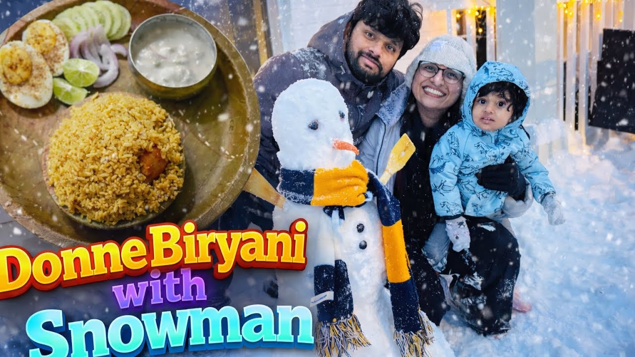 ❄️ Snow లో Snowman ।Donne Biryani 😍 | Family Funvlog #banglorebiryani #donnebiriyani #snow #snowman 