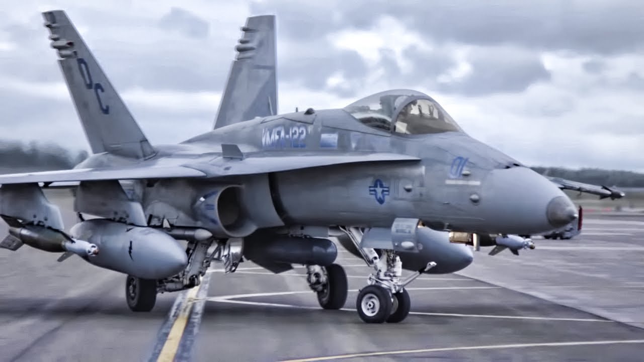 USMC Flight Line Ops • F/A-18 Hornets & F-22 Raptors Takeoff