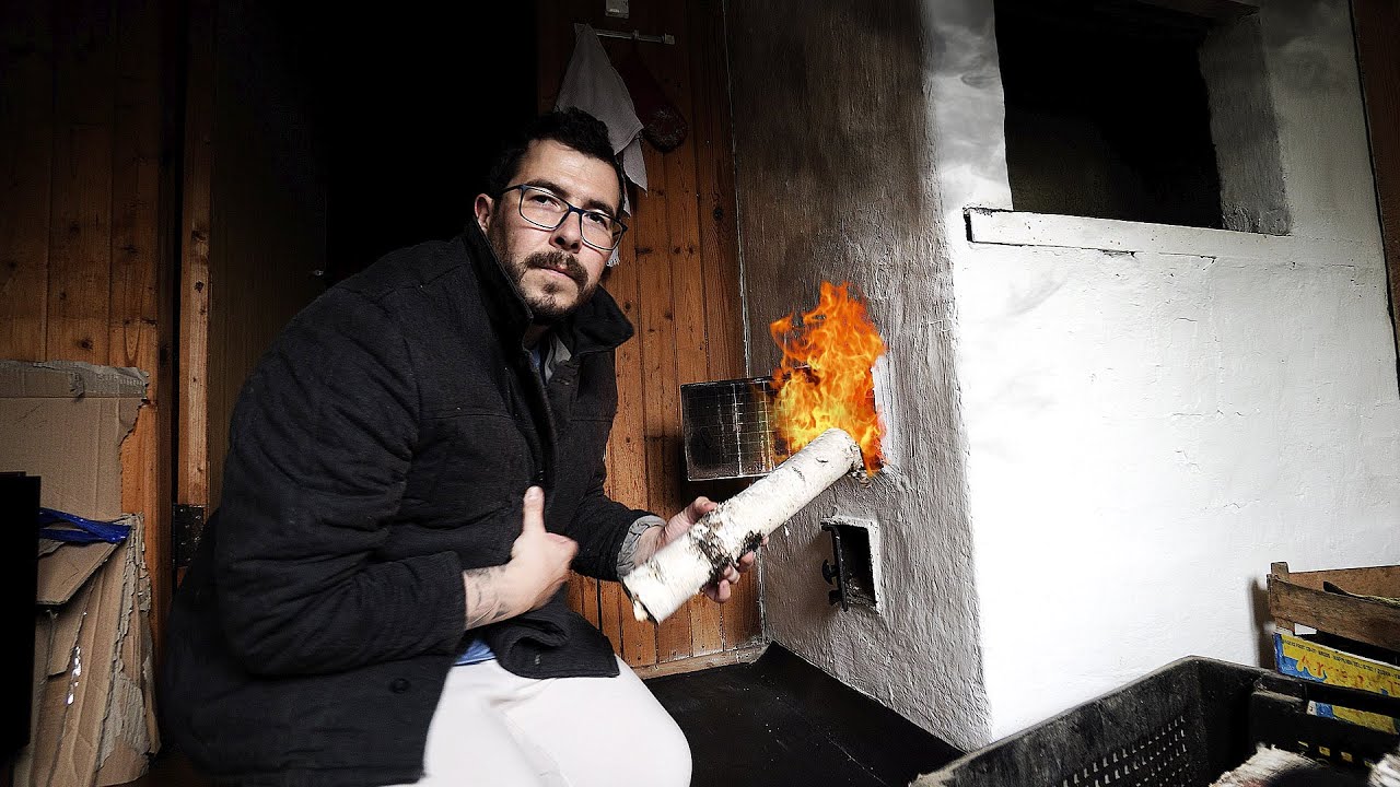 I'm heating the Russian stove in the Russian village