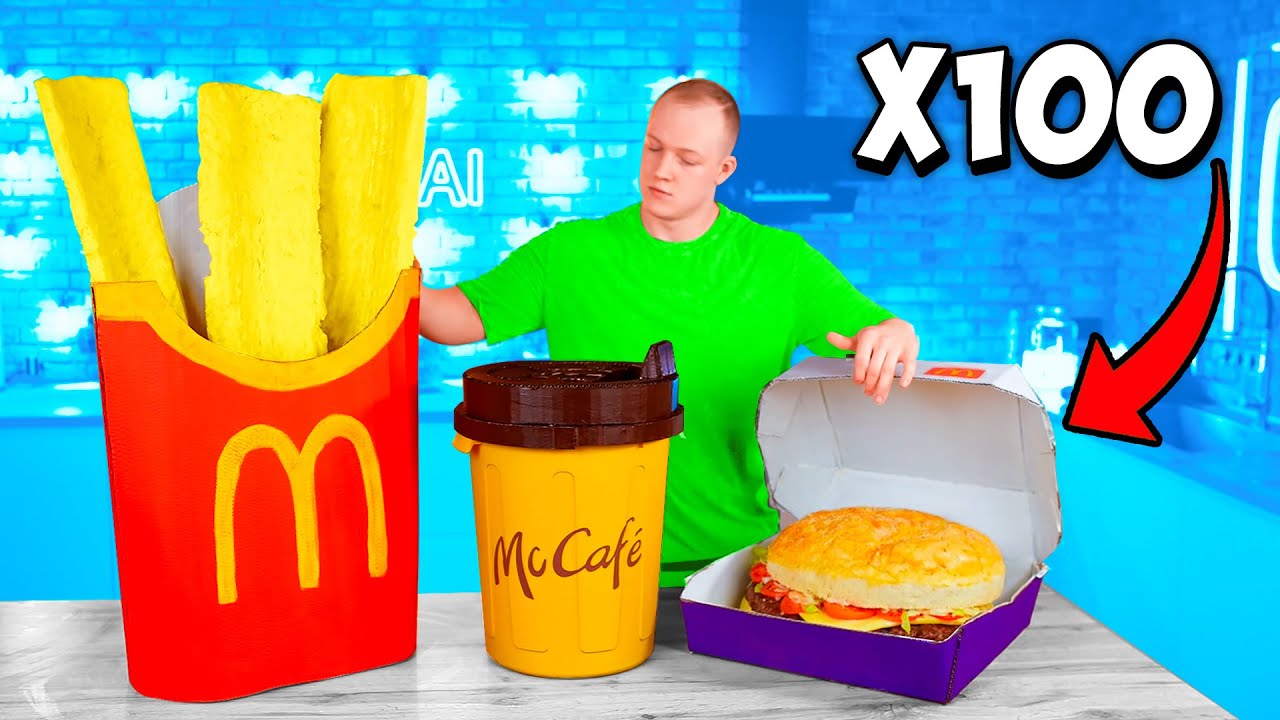 Menu McDonald's aumentato di 20 volte / Gigante Big Tasty / Enorme French Fries / Grande Caffè