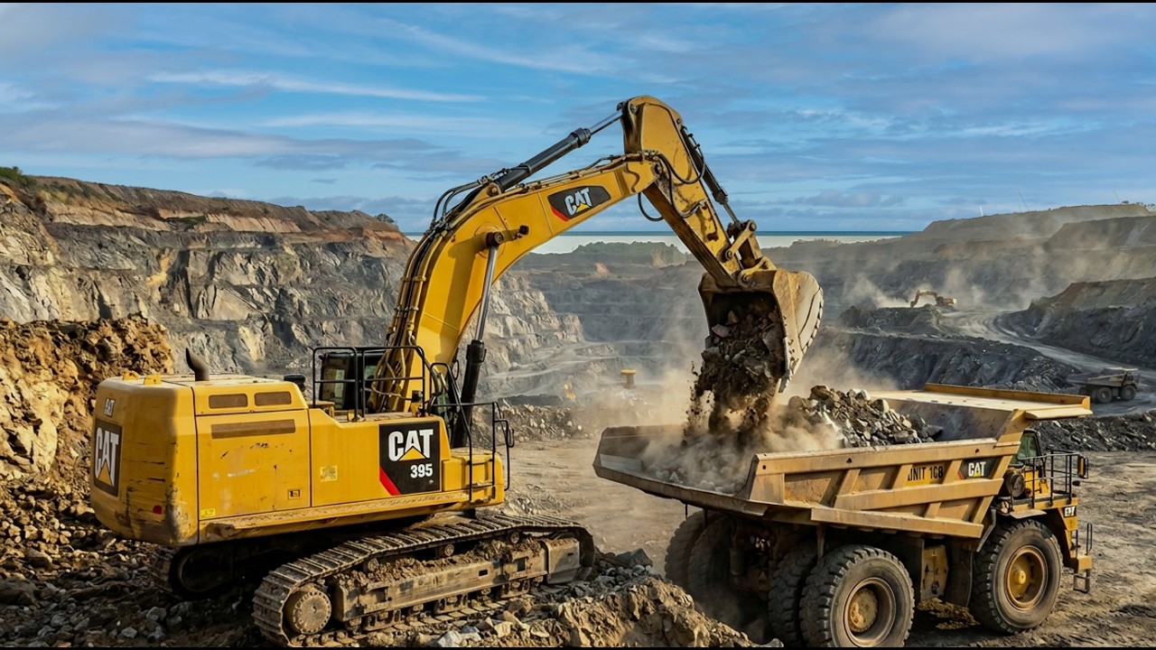 Crazy! A Cat 395 Only Needs 2 Passes to Fill a Giant Mining Truck