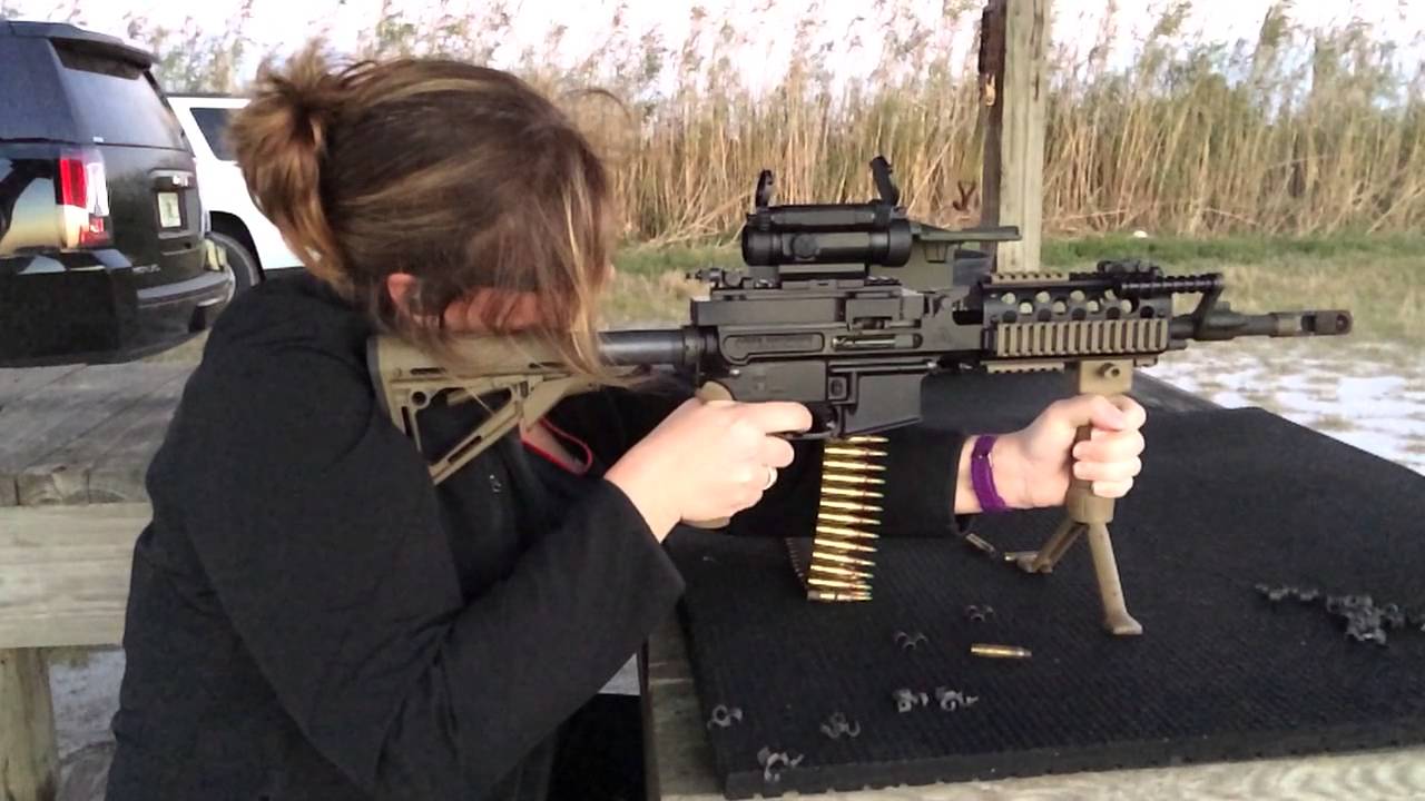 Lady3Gun Shooting a Belt-Fed Full-Auto ARES Defense MCR
