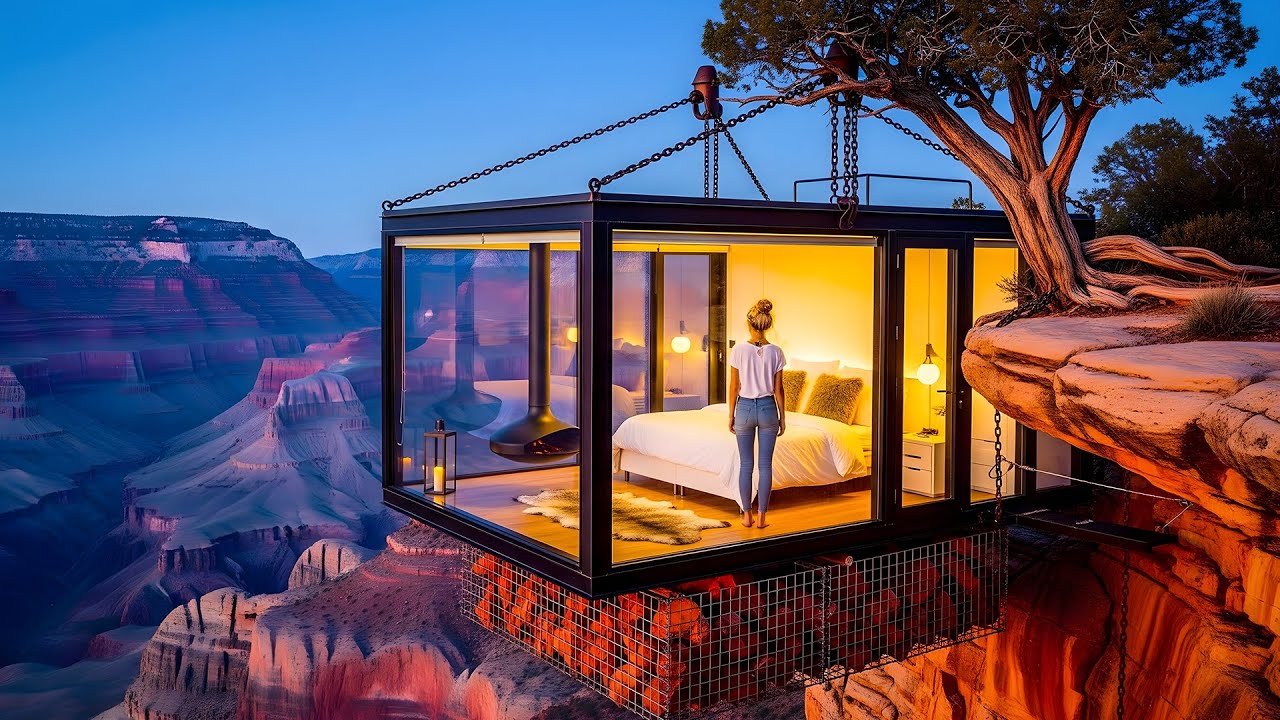 I Built a Glass House Hanging Over the Grand Canyon (ASMR) - Living 1000ft in the Air