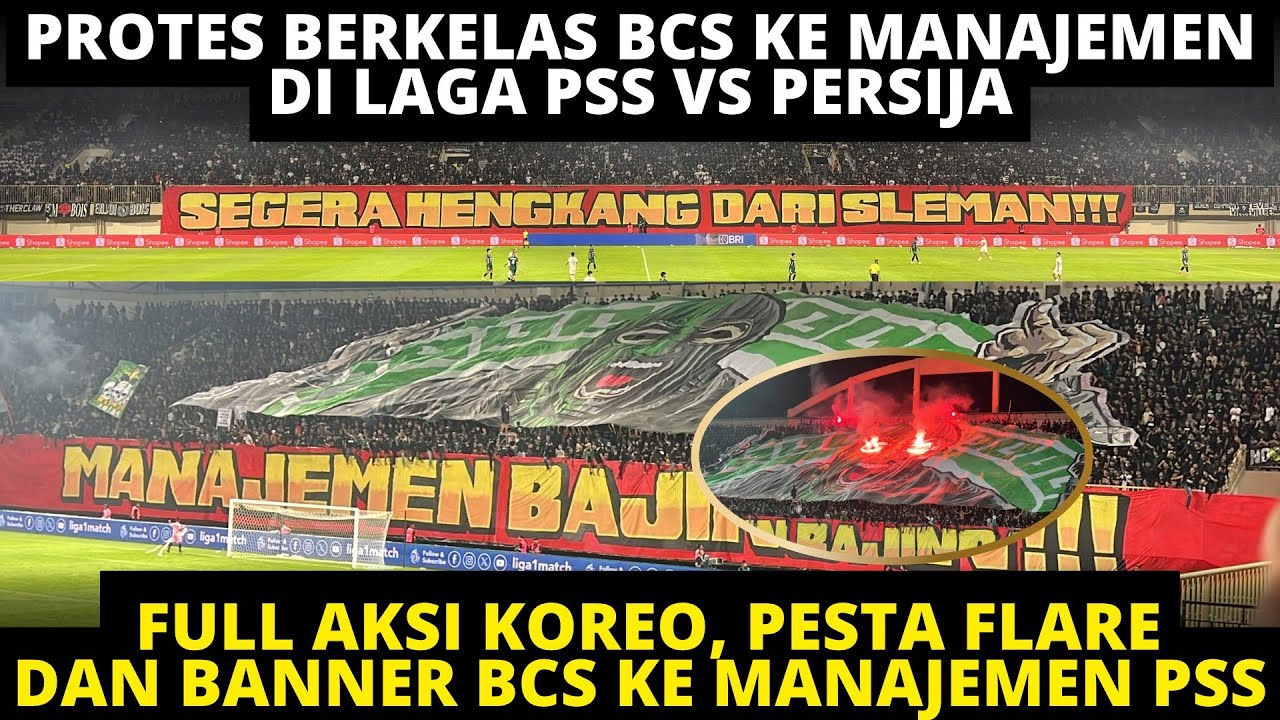 PROTES BERKELAS BCS KE MANAJEMEN DI LAGA PSS VS PERSIJA. FULL AKSI KOREO, FLARE DAN BANNER SUPORTER