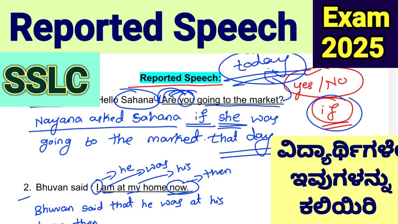 Reported Speech SSLC English Grammar Second Language English Grammar Karnataka Kannada explanation