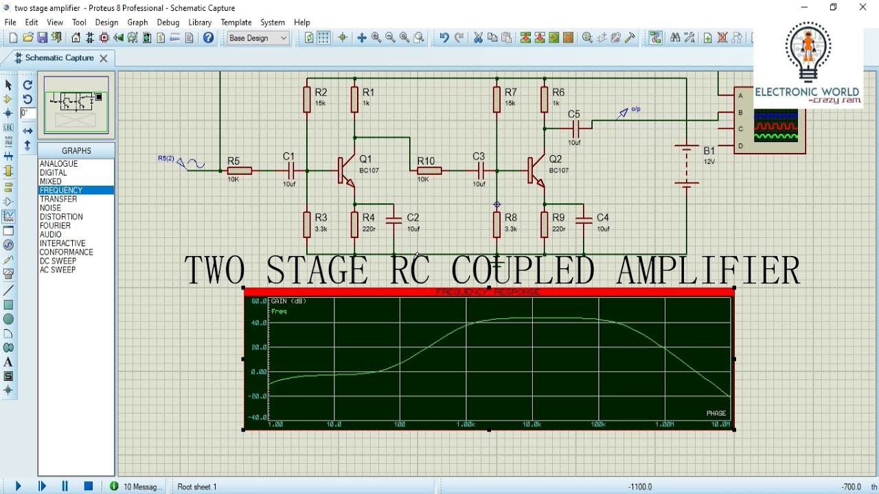 TWO STAGE RC COUPLED AMPLIFIER IN PROTEUS